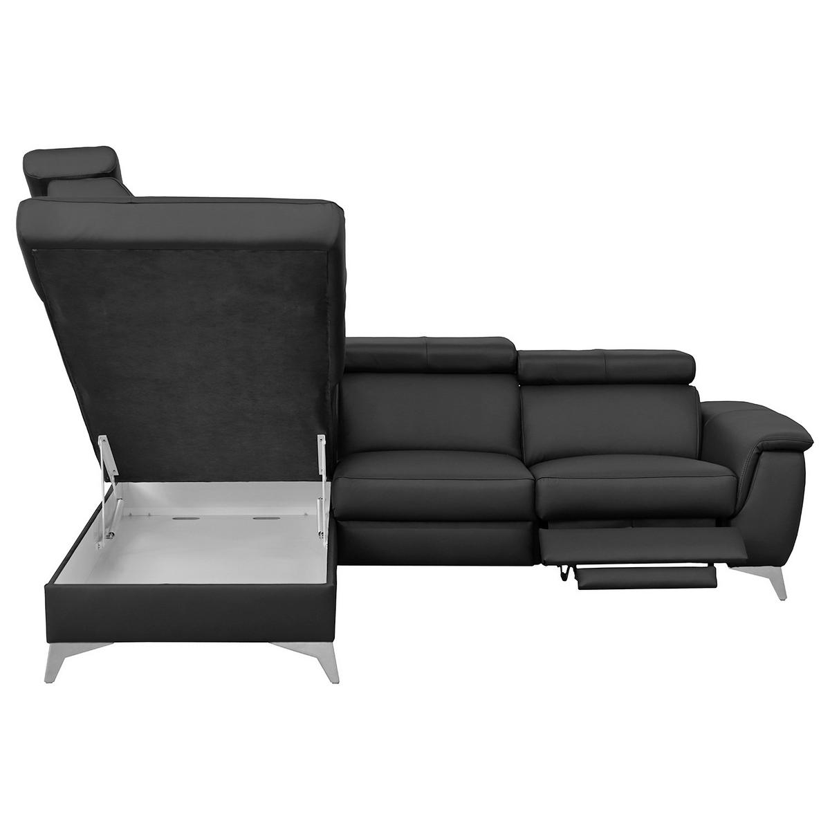 ECKSOFA Schwarz Echtleder Lederlook  - Chromfarben/Schwarz, Design, Leder/Textil (197/257cm) - Livetastic