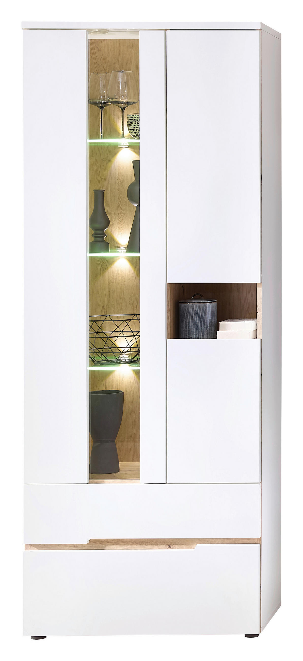 REGAL ZA DNEVNI BORAVAK bijela, hrast Artisan   - bijela/hrast Artisan, Moderno, staklo/drvni materijal (282/197/47cm) - Hom`in