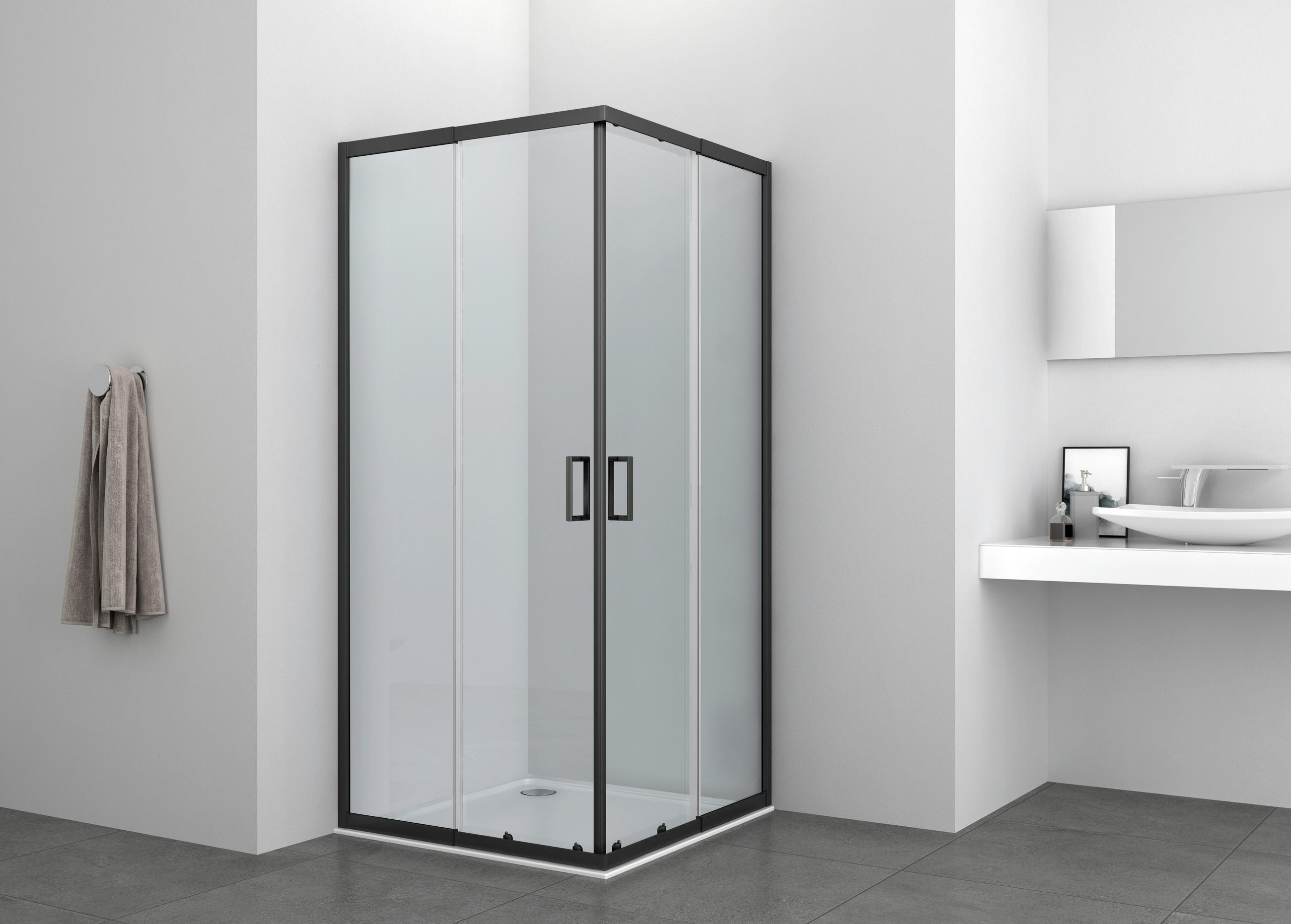 DUSCHKABINE 78,5-90/190/78,5-90 cm  in Schwarz  - Schwarz, KONVENTIONELL, Glas/Metall (78,5-90/190/78,5-90cm) - Sanotechnik