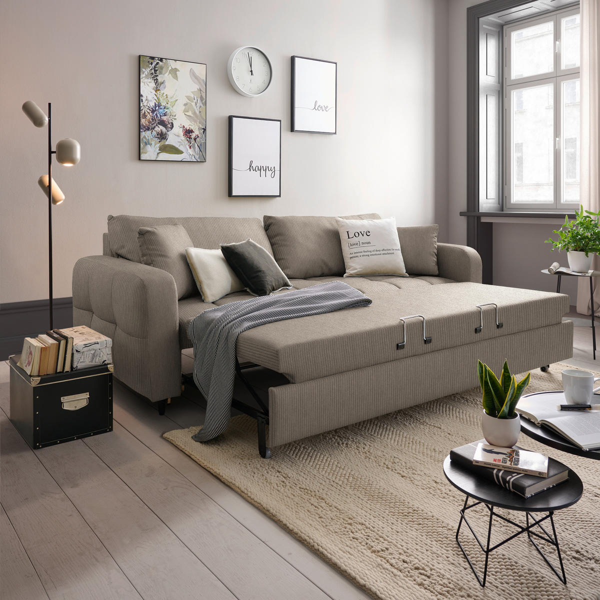 SCHLAFSOFA  in Cord, Velours Taupe  - Taupe/Schwarz, Design, Holz/Textil (236/88/101cm) - Lomoco