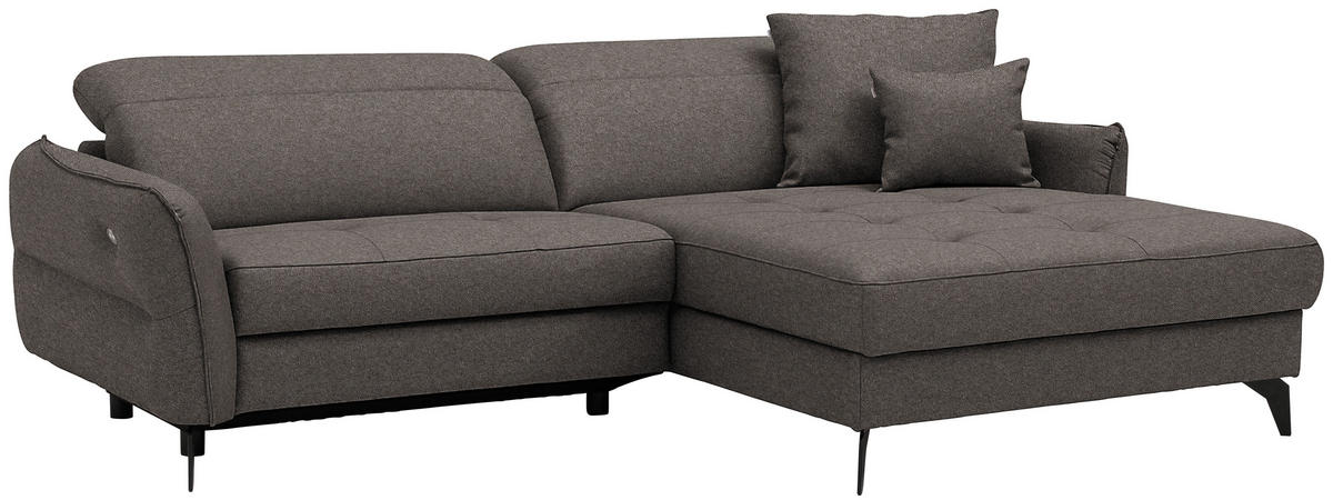 ECKSOFA Flachgewebe Graubraun  - Graubraun/Schwarz, Design, Textil/Metall (246/175cm) - Celina