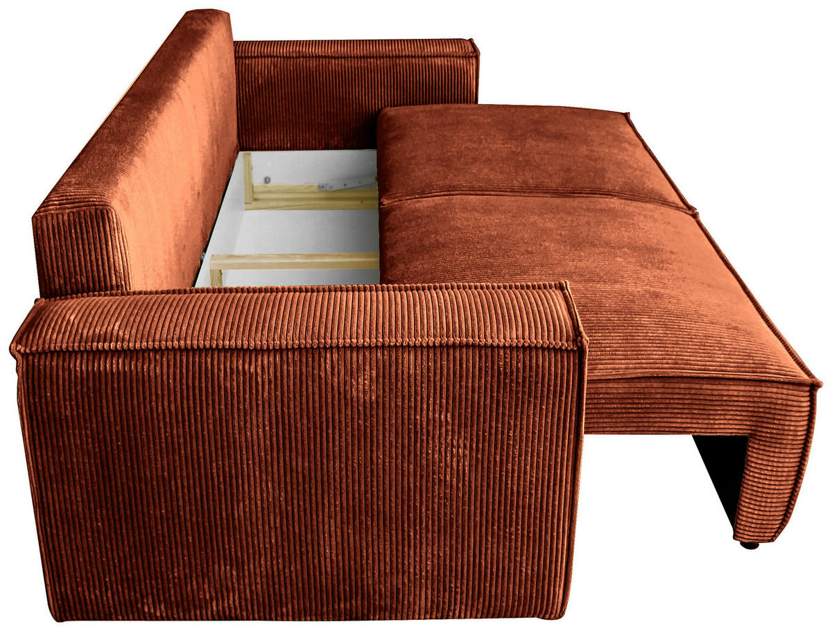 SCHLAFSOFA  mit Liegefunktion, Schlafen auf Sitzhöhe, Rücken echt Cord Rostfarben  - Rostfarben/Schwarz, KONVENTIONELL, Kunststoff/Textil (240/89/100cm) - Carryhome