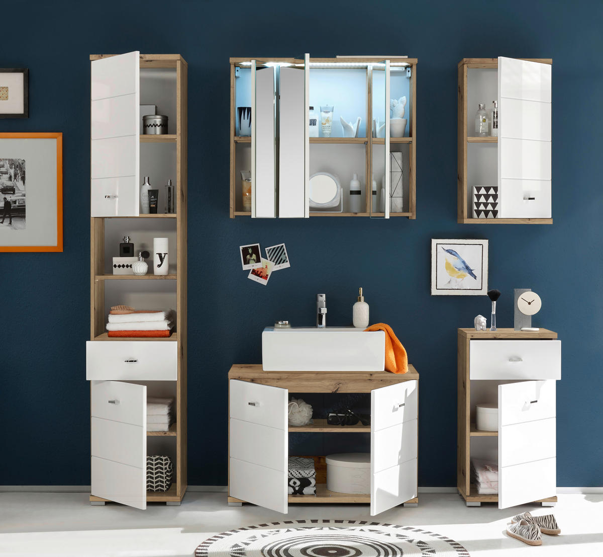 WASCHBECKENUNTERSCHRANK 80/57/31 cm  - Weiß Hochglanz/Silberfarben, KONVENTIONELL, Holzwerkstoff/Kunststoff (80/57/31cm) - Livetastic