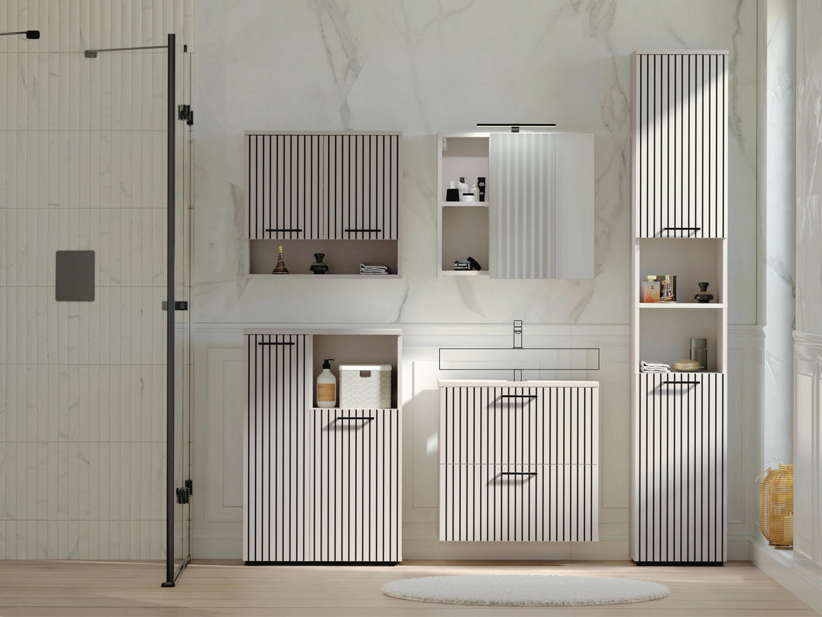 BADEZIMMER 5-teilig  in 185 cm  - Kaschmir/Schwarz, Trend, Glas/Holzwerkstoff (185cm) - Respekta