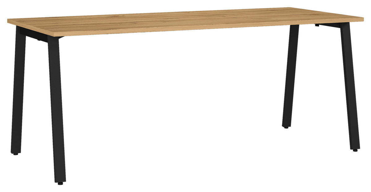 SCHREIBTISCH 180/80/75 cm, Schwarz, Eichefarben, in verschiedenen Holz-Dekoren erhältlich, justierbare Füße  - Eichefarben/Schwarz, MODERN, Holzwerkstoff/Metall (180/80/75cm) - Novel