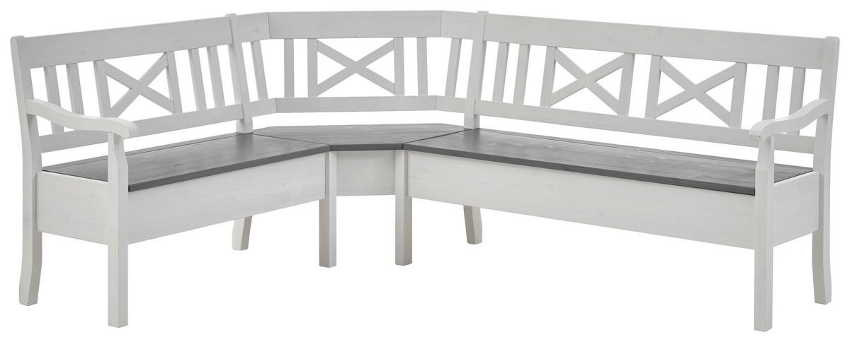 ECKBANK 213/170 cm Grau, Weiß Kiefer massiv   - Weiß/Grau, ROMANTIK / LANDHAUS, Holz (213/170cm) - Boxxx
