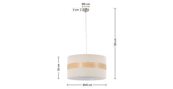 HÄNGELEUCHTE 45/120 cm  - Creme, MODERN, Holz/Kunststoff (45/120cm) - Novel