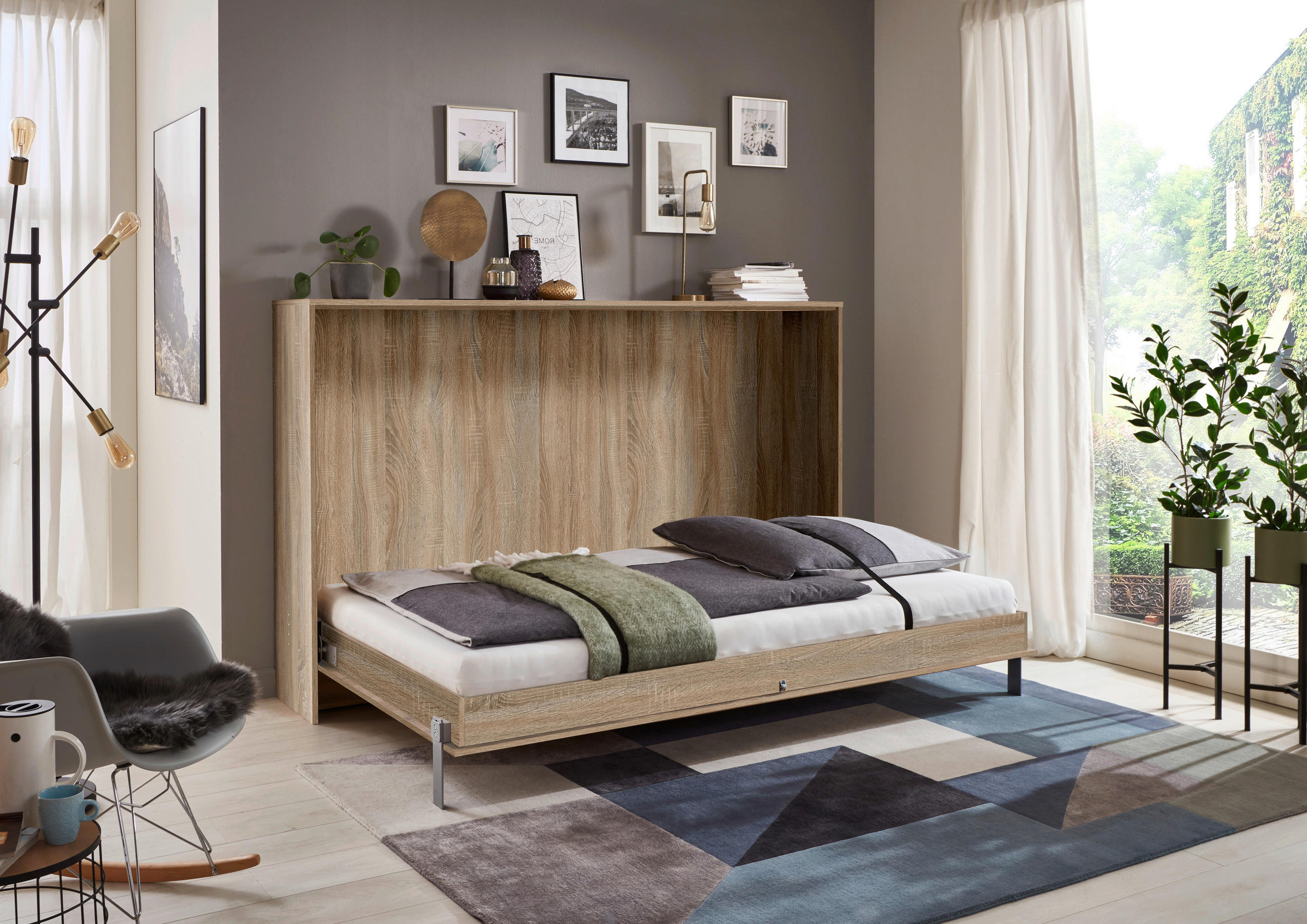 SCHRANKBETT 140/200 cm,  in Eichefarben, Lattenrost inkl.  - Eichefarben, KONVENTIONELL, Holz/Metall (140/200cm) - MID.YOU