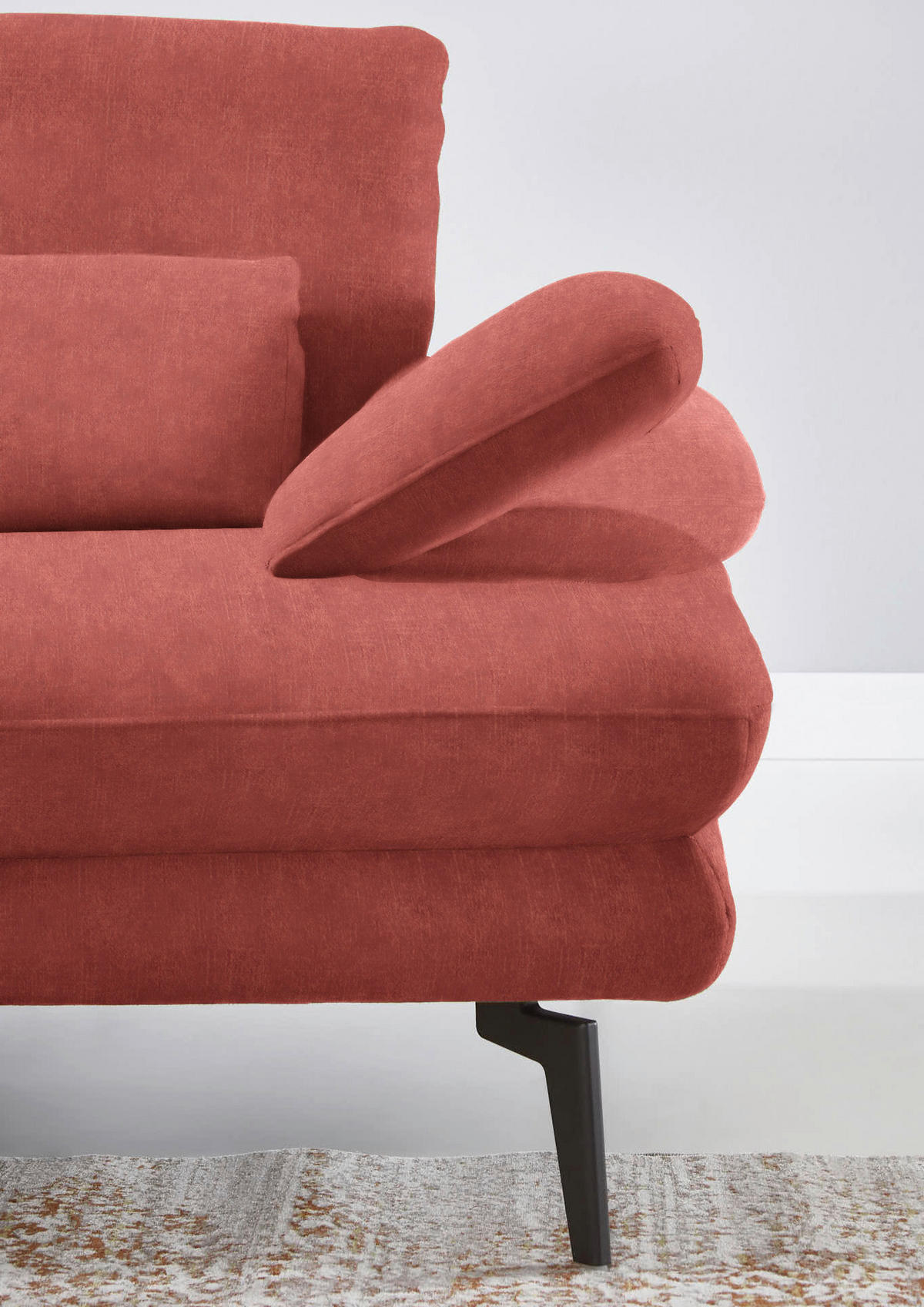 ECKSOFA in Velours Koralle  - Koralle/Schwarz, Design, Textil/Metall (180/310cm) - Dieter Knoll
