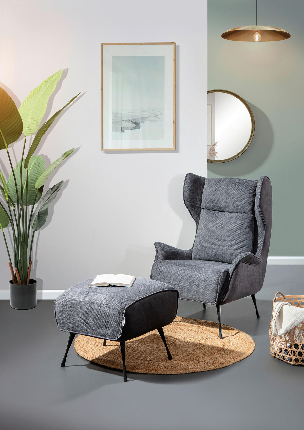 ÖRONLAPPSFÅTÖLJ i flatväv grå, mörkgrå  - mörkgrå/svart, Design, metall/textil (83/106/89cm)