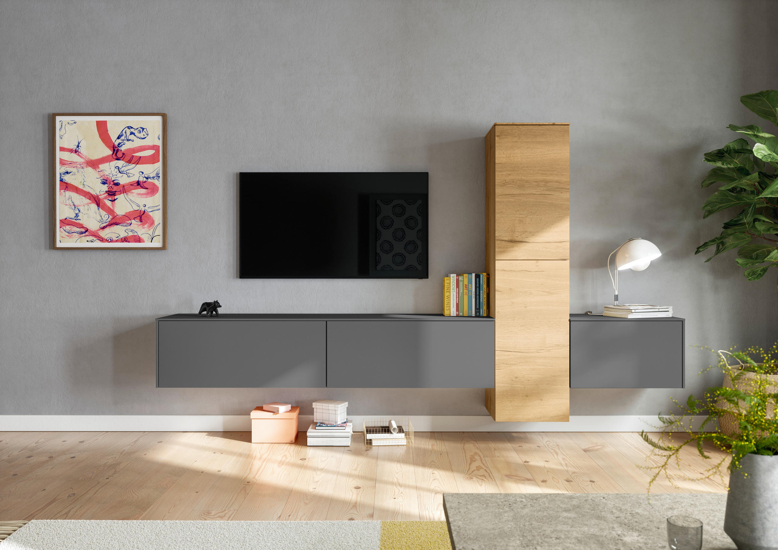 WOHNWAND  in Grau, Eichefarben  282/160/37 cm  - Eichefarben/Grau, Design, Holzwerkstoff (282/160/37cm) - Celina Home
