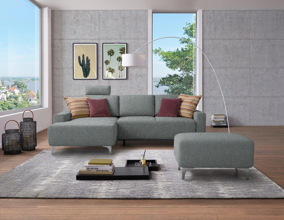 ECKSOFA  in Mikrovelours Graugrün  160/248 cm  - Alufarben/Graugrün, Design, Textil/Metall (160/248cm) - Sedda