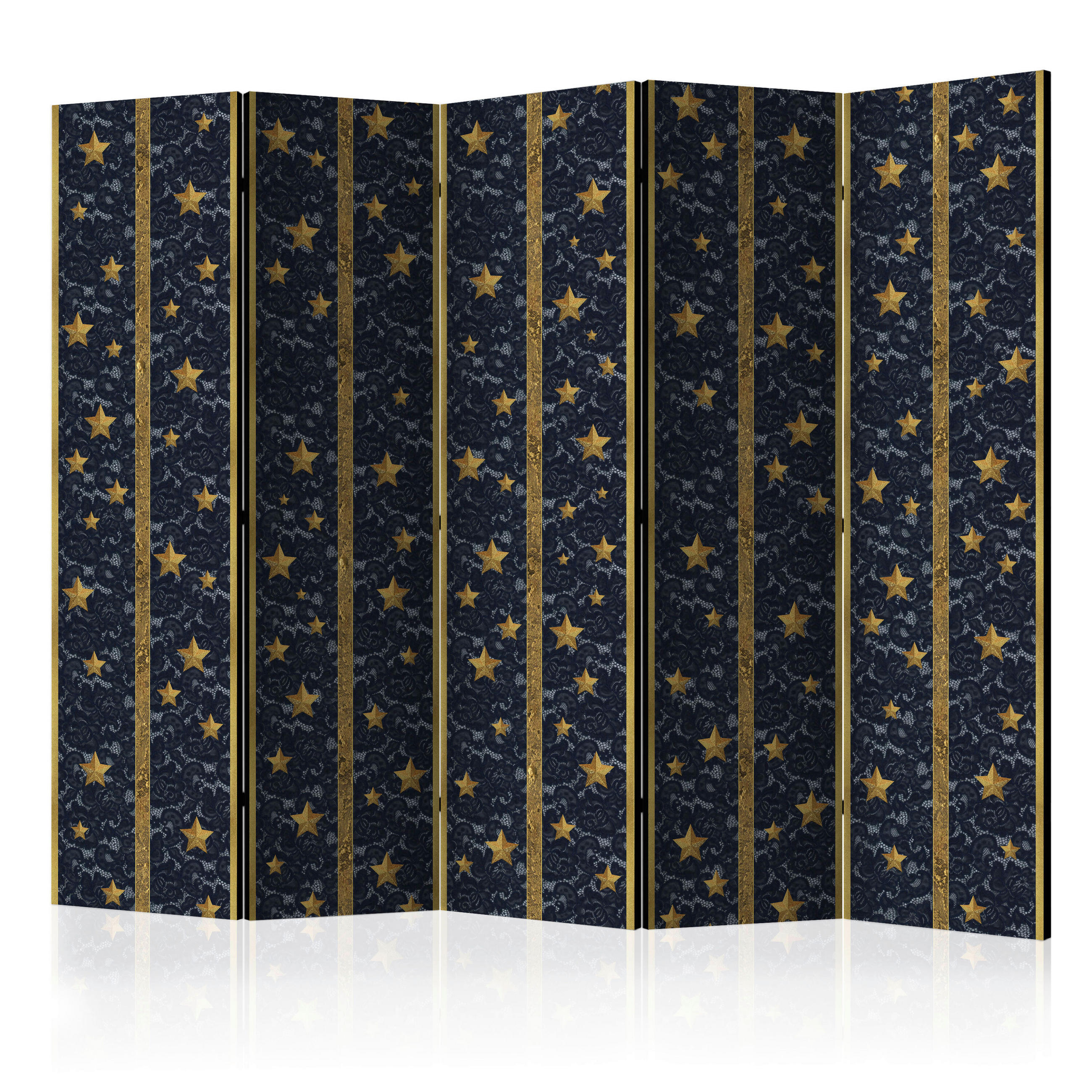 SKÄRMVÄGG  i trä, textil  blå, guldfärgad  - blå/guldfärgad, Basics, trä/textil (225/172/3cm) - artgeist