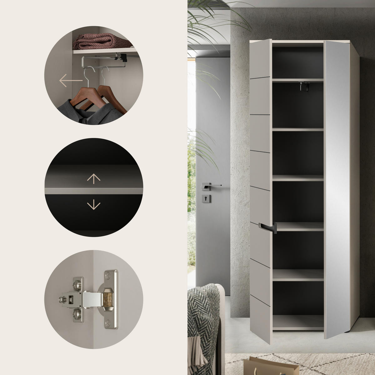 GARDEROBENSCHRANK  in 65/190/37 cm  - Kaschmir/Schwarz, Design, Holzwerkstoff/Kunststoff (65/190/37cm) - MID.YOU