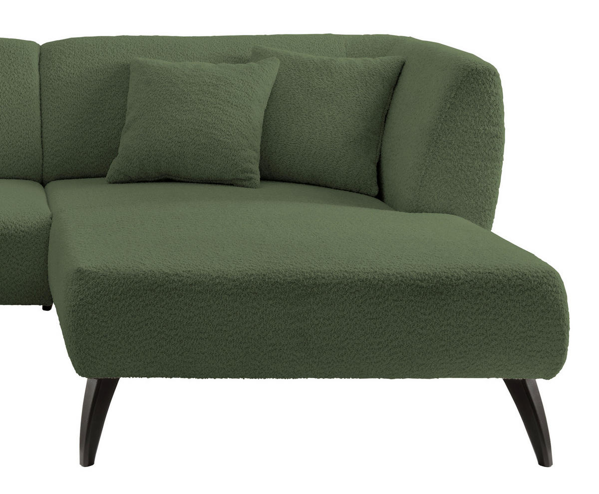 ECKSOFA in Bouclé Dunkelgrün  - Dunkelgrün/Schwarz, Modern, Holz/Textil (264/160cm) - MID.YOU