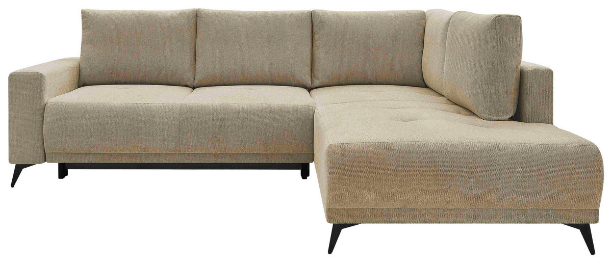 ECKSOFA RAFAEL Hellbraun Struktur Rückenkissen, Bettkasten  - Hellbraun/Schwarz, Design, Textil/Metall (269cm) - P & B