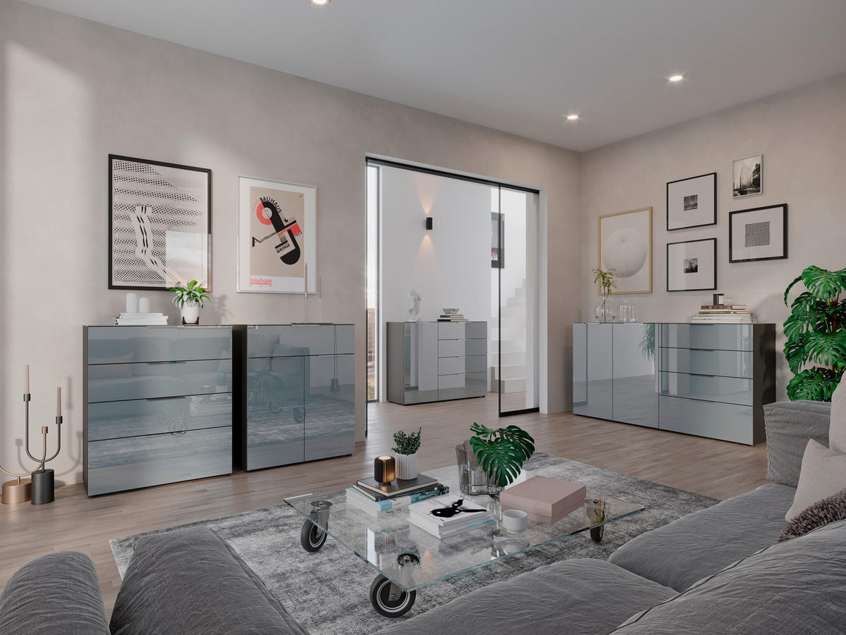 KOMÓD 83/102/42 cm  - grafitszürke/króm, Modern, műanyag/faalapú anyag (83/102/42cm) - Premium Living