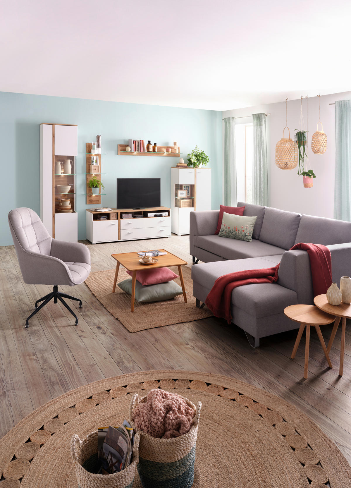 VITRINA bela, boja hrasta   - boja hroma/boja hrasta, Moderno, metal/pločasti materijal (60/201/37cm) - Hom`in