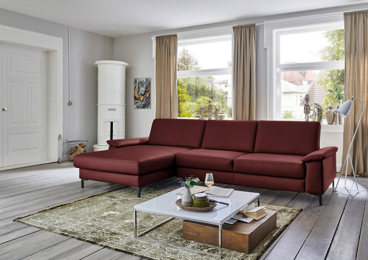 ECKSOFA in Echtleder Brombeere  - Brombeere/Schwarz, Design, Leder/Metall (176/334cm) - Dieter Knoll