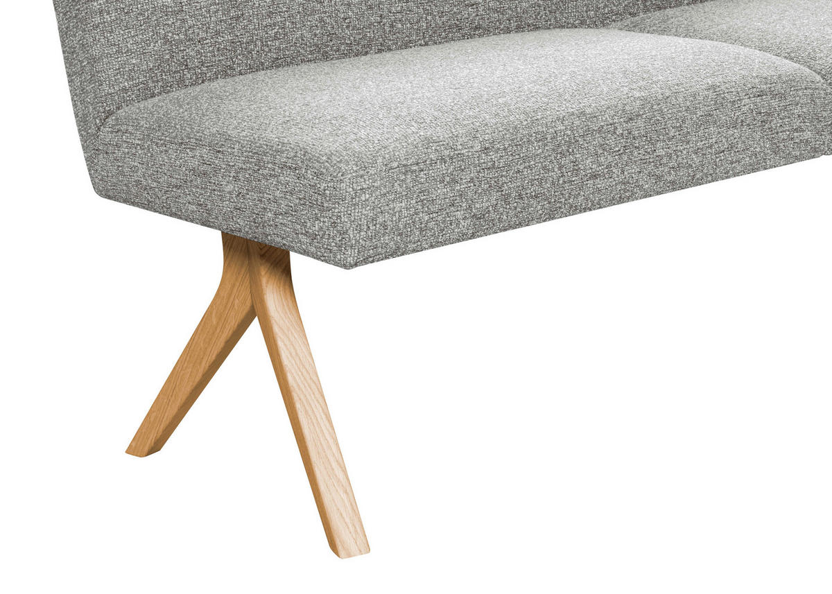 SITZBANK 160/85/69 cm Webstoff Hellgrau Eiche vollmassiv  - Eichefarben/Hellgrau, KONVENTIONELL, Holz/Textil (160/85/69cm) - Linea Natura