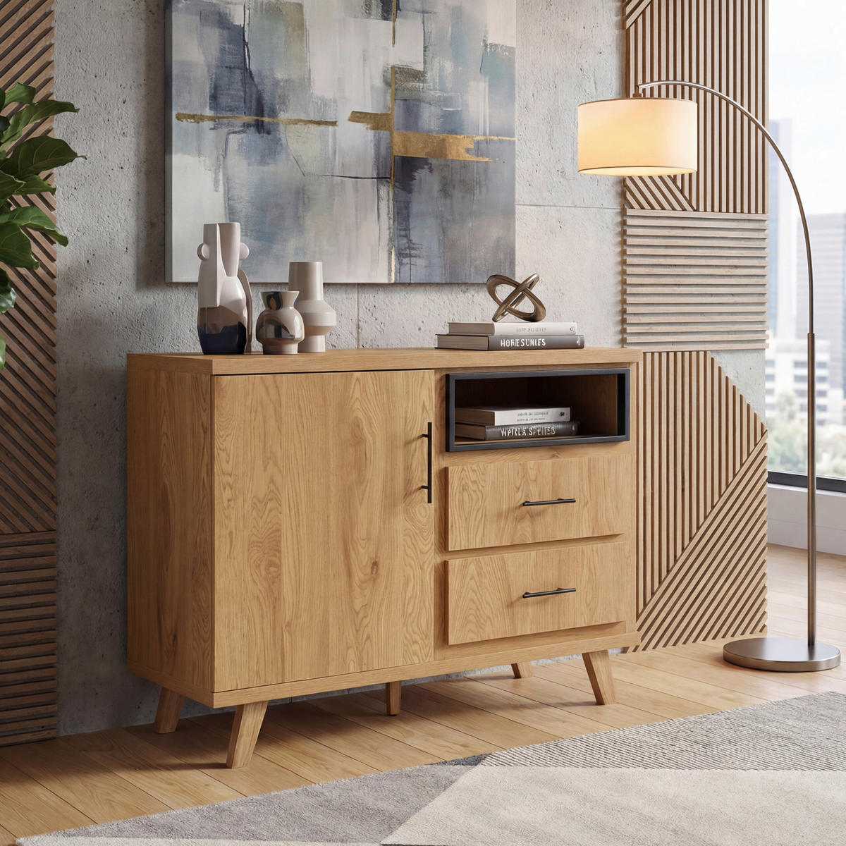 SIDEBOARD  116/95/40 cm 2 Schublade(n)  - Eichefarben/Schwarz, Design, Holz/Holzwerkstoff (116/95/40cm) - Livetastic