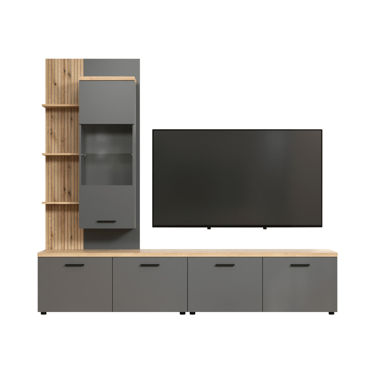 WOHNWAND 3-teilig  in Anthrazit, Eichefarben  240/212/40 cm  - Eichefarben/Anthrazit, Design, Glas/Holzwerkstoff (240/212/40cm) - MID.YOU