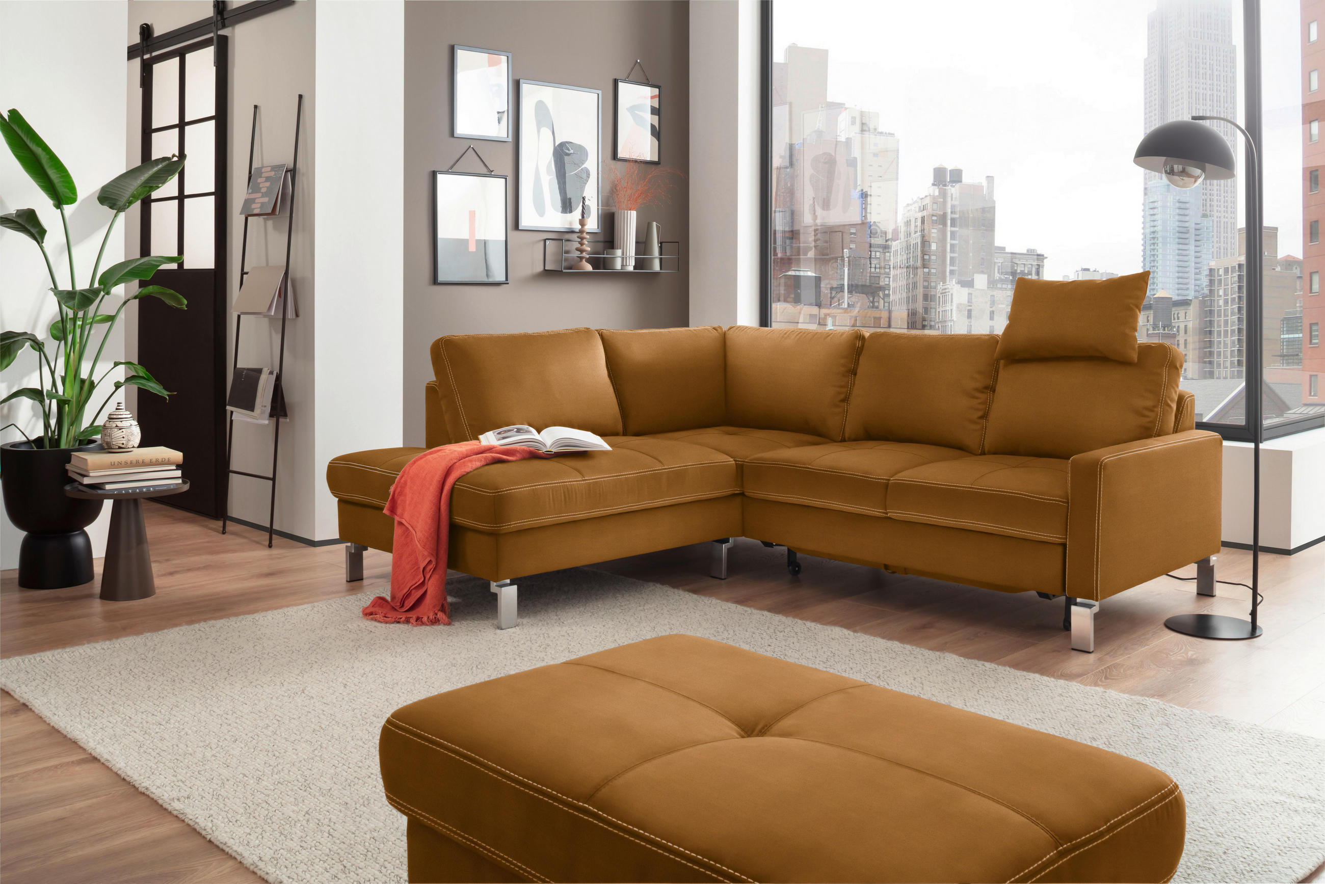 ECKSOFA in Mikrofaser Goldfarben  - Chromfarben/Beige, Design, Textil/Metall (200/229cm) - Pure Home Lifestyle