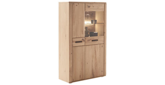 HIGHBOARD Asteiche, Balkeneiche furniert, massiv Eichefarben Einlegeböden  - Eichefarben/Anthrazit, KONVENTIONELL, Glas/Holz (94/157/37cm) - Cantus