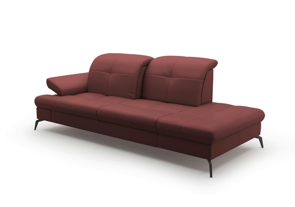 RÉCAMIERE in Echtleder Rotbraun  - Rotbraun/Schwarz, Konventionell, Leder/Metall (231/90/122cm) - Sit & More