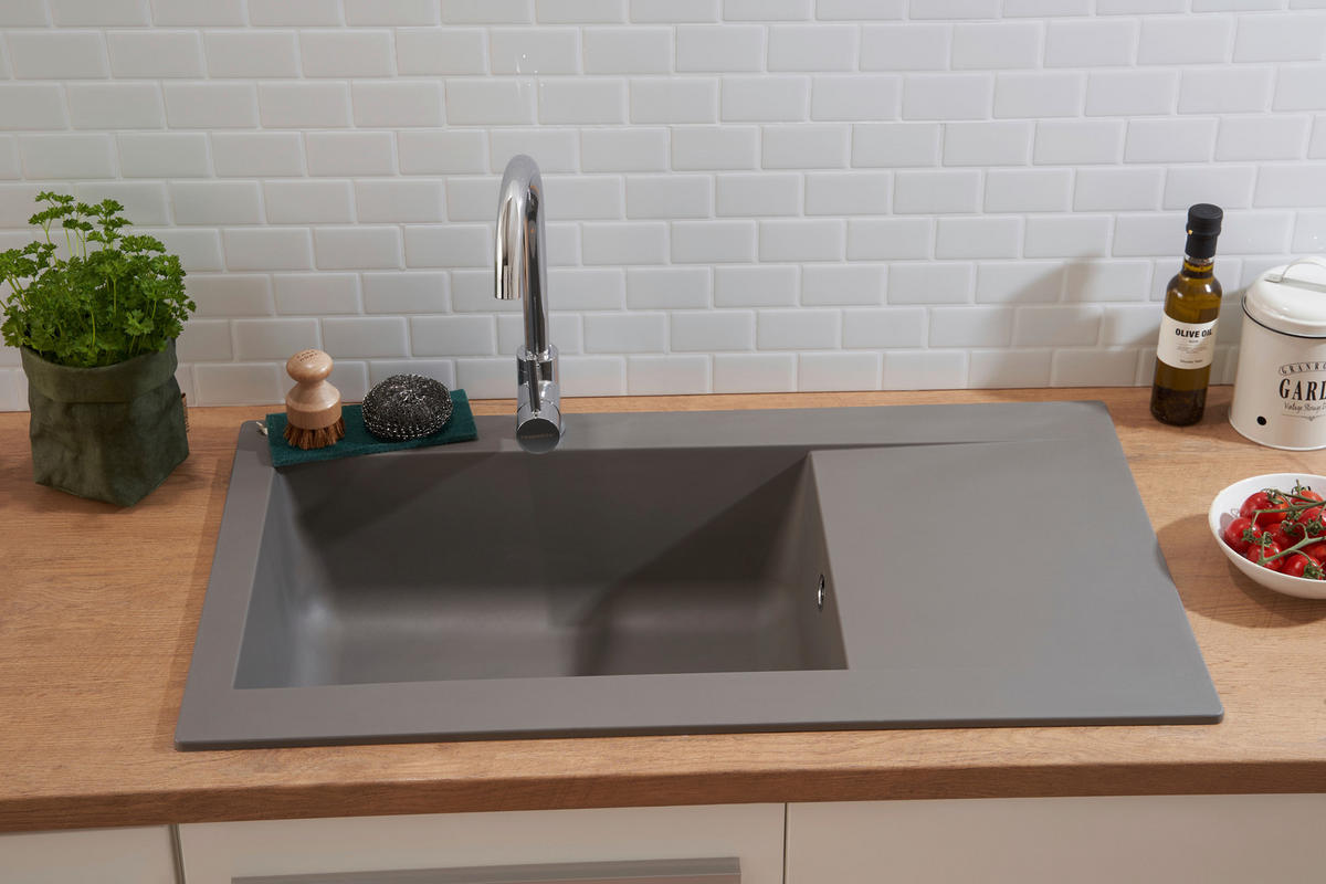 SPÜLE 1712DENVER86X50G  - Grau, Trend, Glas/Kunststoff (86/20/50cm) - Respekta