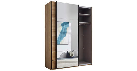 SCHWEBETÜRENSCHRANK  in Eichefarben  - Eichefarben/Schwarz, MODERN, Glas/Holzwerkstoff (170/225,5/60,5cm) - Xora