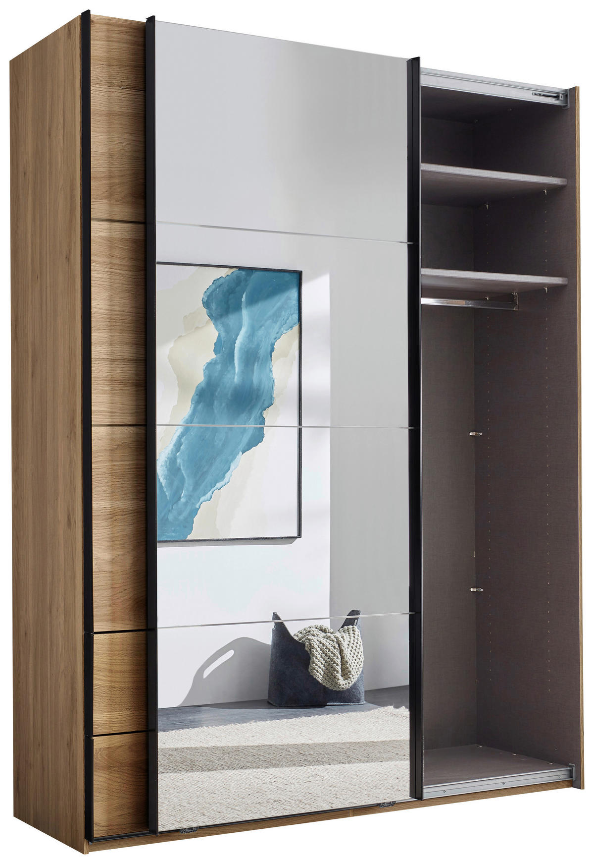 SCHWEBETÜRENSCHRANK  in Eichefarben  - Eichefarben/Schwarz, MODERN, Glas/Holzwerkstoff (170/225,5/60,5cm) - Xora