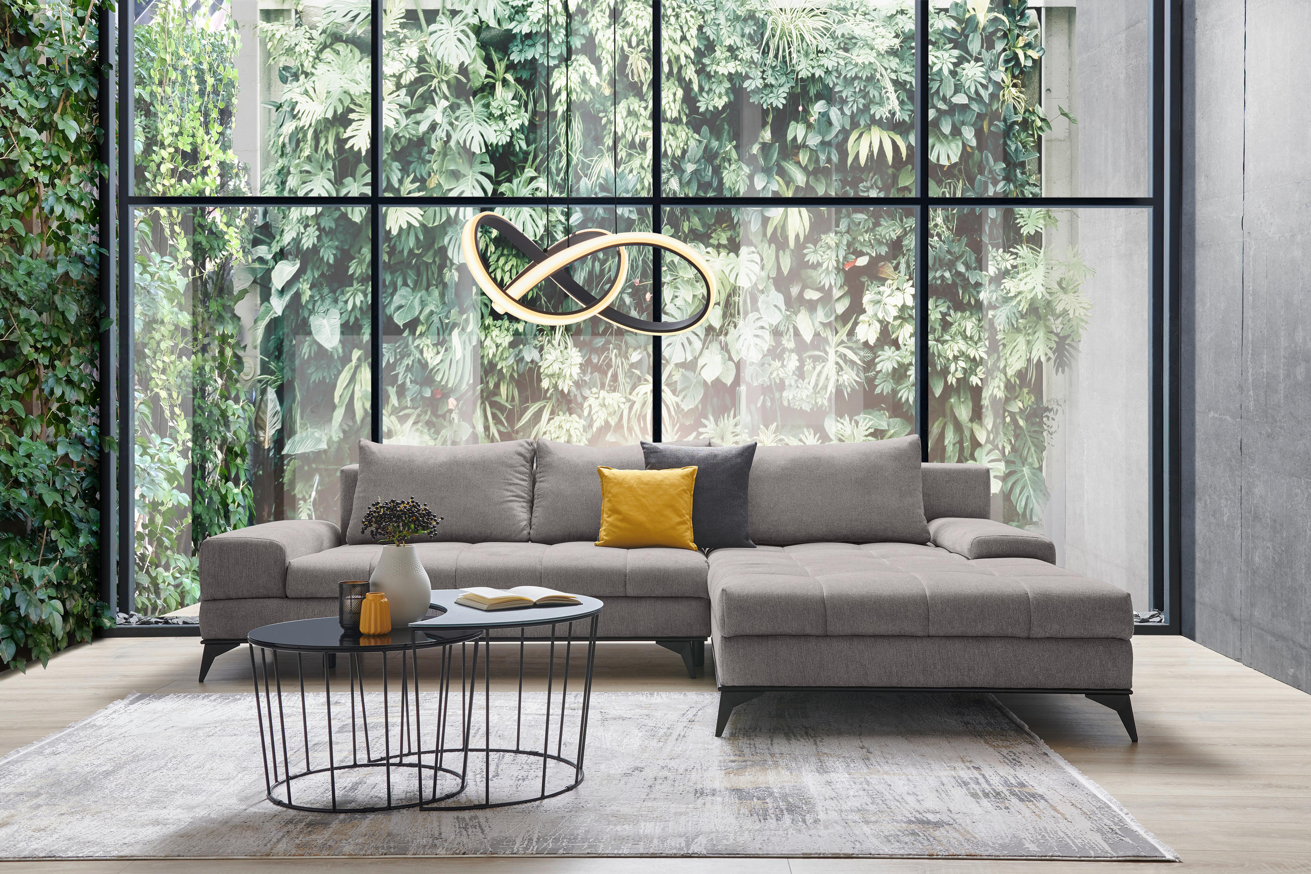 ECKSOFA Grau Webstoff  - Schwarz/Grau, Design, Textil/Metall (315/212cm) - Carryhome