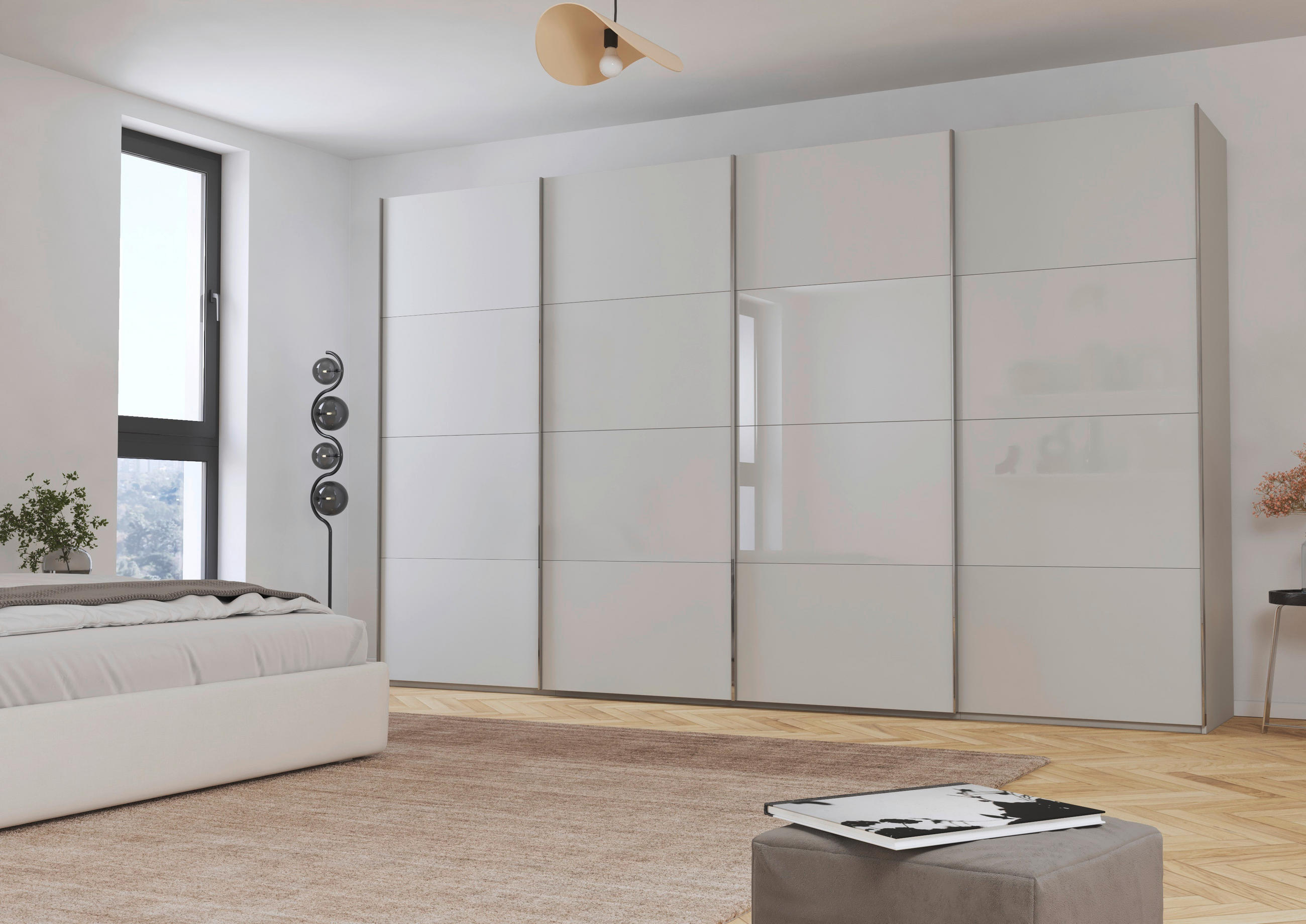 SCHWEBETÜRENSCHRANK 361/223/68 cm 4-türig Grau  - Chromfarben/Grau, KONVENTIONELL, Glas/Holzwerkstoff (361/223/68cm) - Novel