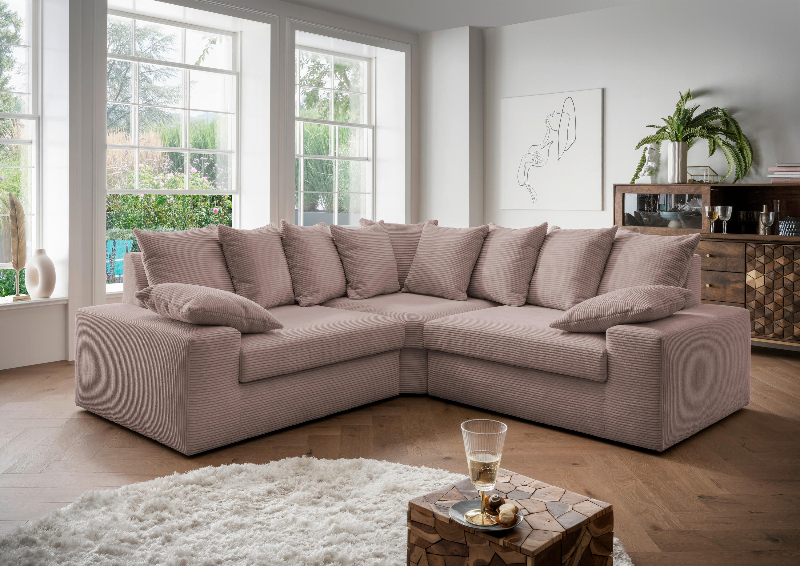 ECKSOFA Rosa Cord  - Schwarz/Rosa, Design, Kunststoff/Textil (236/236cm) - Livetastic