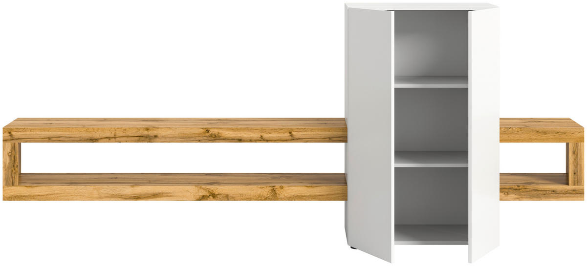 WOHNWAND 2-teilig  in Eiche Wotan  270/112/35 cm  - Eiche Wotan/Schwarz, Design, Holzwerkstoff (270/112/35cm) - MID.YOU