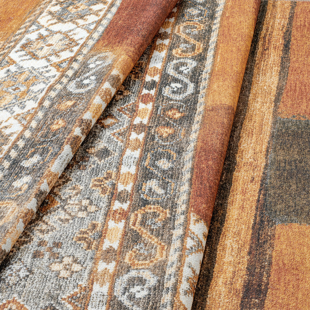 VINTAGE-TEPPICH 130/190 cm CORTEA MYFAR Nickelfarben, Greige, Cognac  - Greige/Cognac, Design, Kunststoff/Textil (130/190cm) - Lindorug