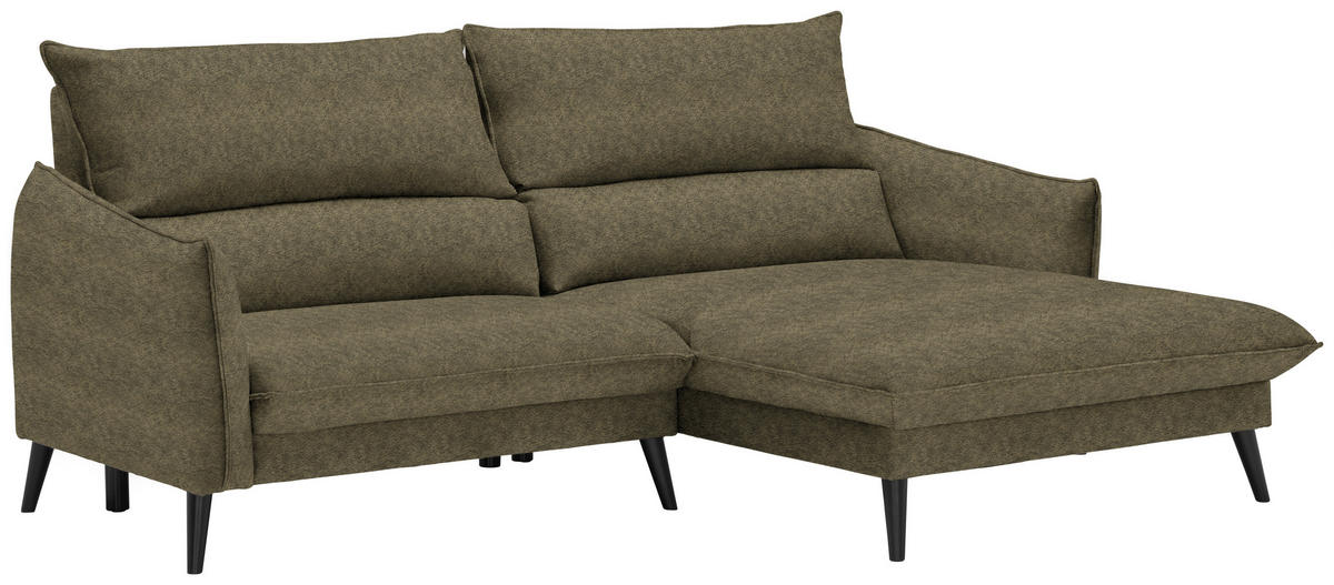 ECKSOFA in Velours Olivgrün  238/170 cm  - Schwarz/Olivgrün, Design, Holz/Textil (238/170cm) - Carryhome