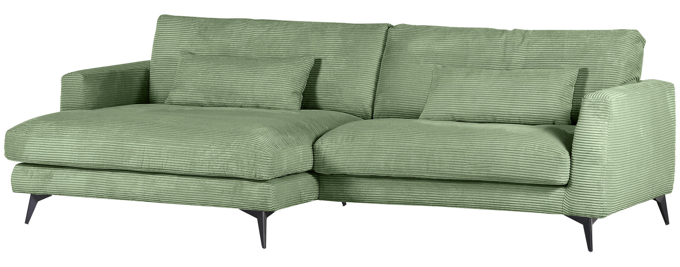 ECKSOFA in Cord Olivgrün  - Schwarz/Olivgrün, Lifestyle, Textil/Metall (140/270cm) - Livetastic