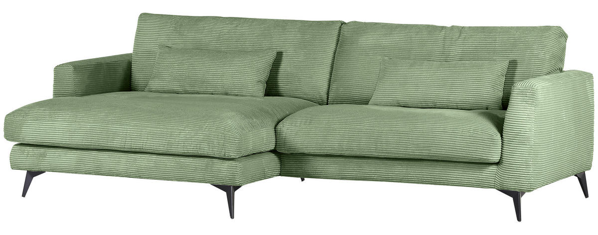 ECKSOFA in Cord Olivgrün  - Schwarz/Olivgrün, Lifestyle, Textil/Metall (140/270cm) - Livetastic