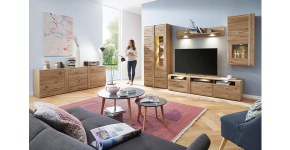 HÄNGEVITRINE Eiche furniert, massiv Eichefarben, Schieferfarben - Schieferfarben/Eichefarben, KONVENTIONELL, Holz/Holzwerkstoff (56/120/38cm) - Voleo