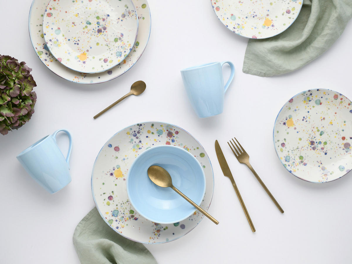 KOMBISERVICE Weiß, Hellblau 16-teilig Candy Drops  - Weiß/Hellblau, Basics, Keramik - Creatable
