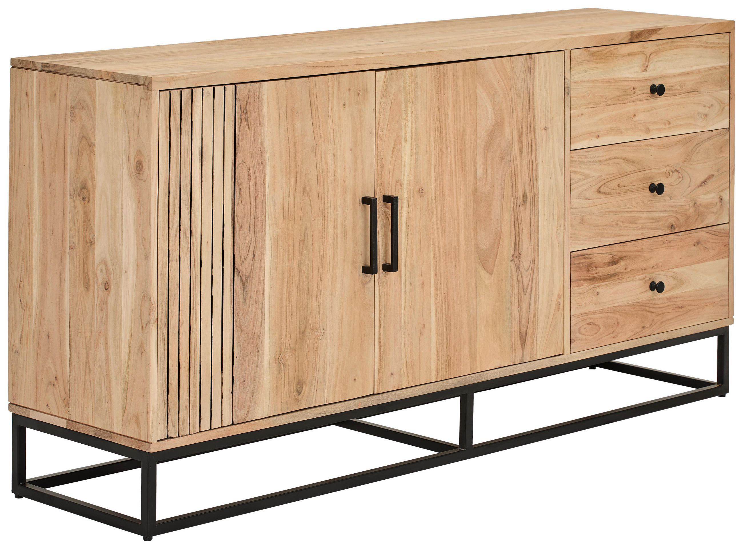 SIDEBOARD  160/80/42 cm 3 Schublade(n)  - Schwarz/Naturfarben, Design, Holz/Metall (160/80/42cm) - Livetastic