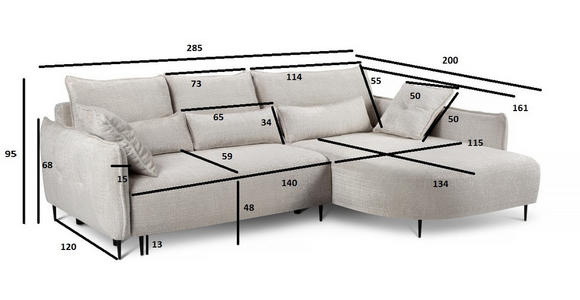 ECKSOFA in Chenille Hellgrau  200/285 cm  - Hellgrau/Schwarz, MODERN, Textil/Metall (200/285cm) - Carryhome