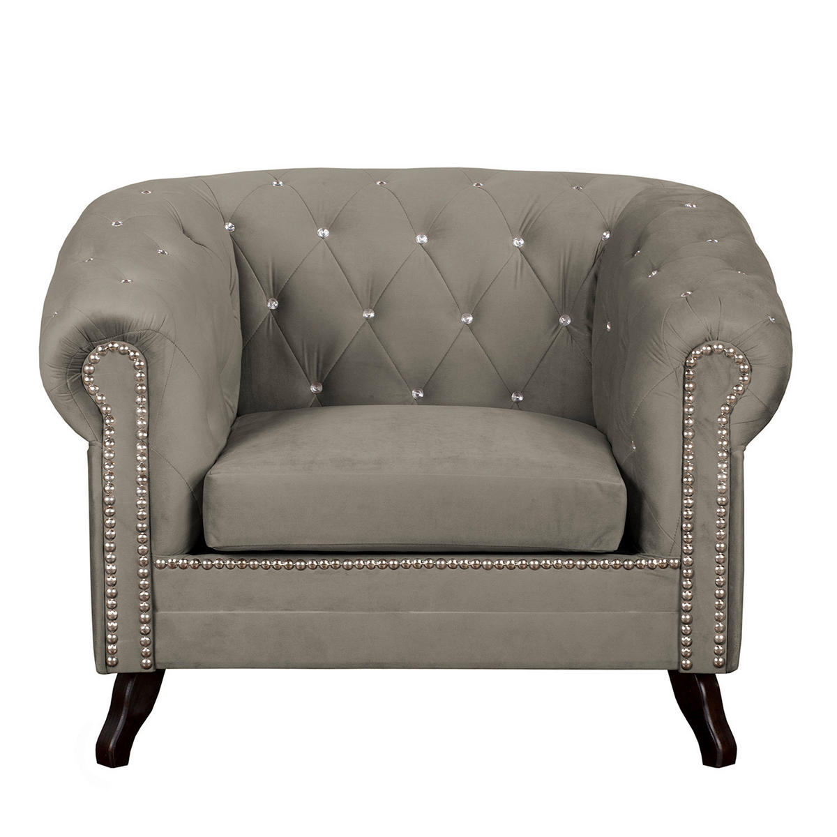 SESSEL in Velours Taupe  - Taupe, Design, Holz/Textil (110/82/90cm) - P & B