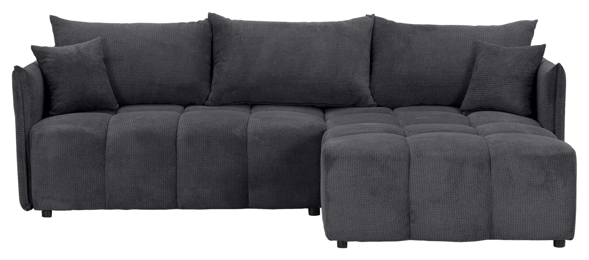ECKSOFA Anthrazit Plüsch Zierkissen, Rückenkissen, Bettkasten, Schlaffunktion, Rücken echt, Liegefläche im Originalstoff  - Anthrazit/Schwarz, KONVENTIONELL, Kunststoff/Textil (253/192cm) - Carryhome