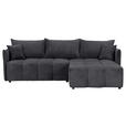 ECKSOFA Anthrazit Plüsch Zierkissen, Rückenkissen, Bettkasten, Schlaffunktion, Rücken echt, Liegefläche im Originalstoff  - Anthrazit/Schwarz, KONVENTIONELL, Kunststoff/Textil (253/192cm) - Carryhome