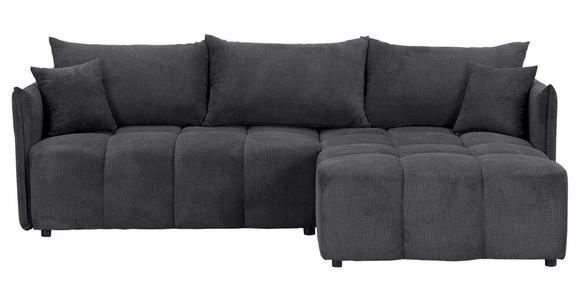 ECKSOFA Anthrazit Plüsch Zierkissen, Rückenkissen, Bettkasten, Schlaffunktion, Rücken echt, Liegefläche im Originalstoff  - Anthrazit/Schwarz, KONVENTIONELL, Kunststoff/Textil (253/192cm) - Carryhome
