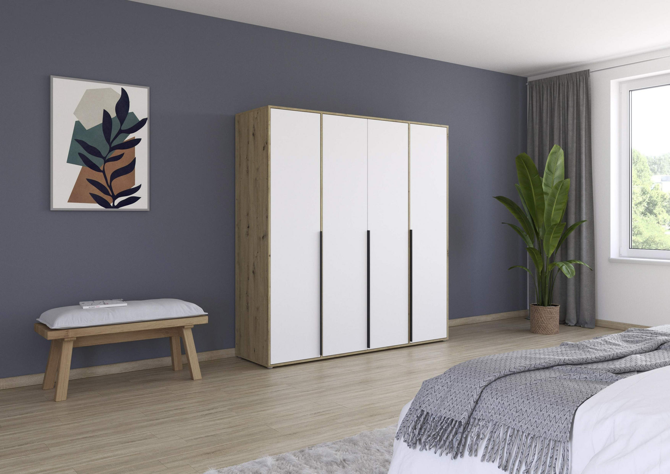 DREHTÜRENSCHRANK in Weiss, Eiche Artisan  - Weiss/Eiche Artisan, Basics, Holzwerkstoff/Metall (187/194/53cm) - Boxxx
