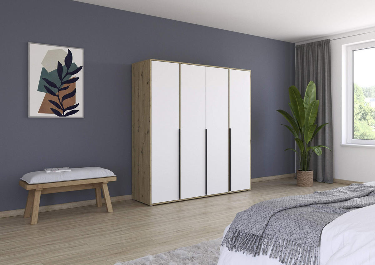 DREHTÜRENSCHRANK in Weiss, Eiche Artisan  - Weiss/Eiche Artisan, Basics, Holzwerkstoff/Metall (187/194/53cm) - Boxxx